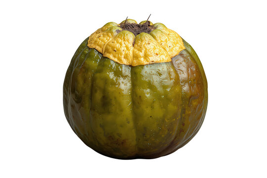 Garcinia gummi-gutta fruit with a yellow cap, displaying healthy raw organic produce on a transparent background