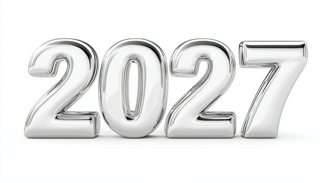 Elegant Silver 2027 Numerical Year Decoration with a Modern Touch Against a Plain White Background