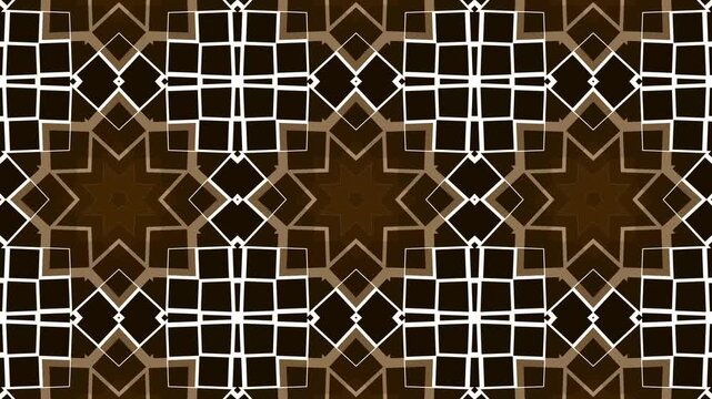 Geometric kaleidoscope symmetrical shifting star  animation. brown mosaic tessellation.