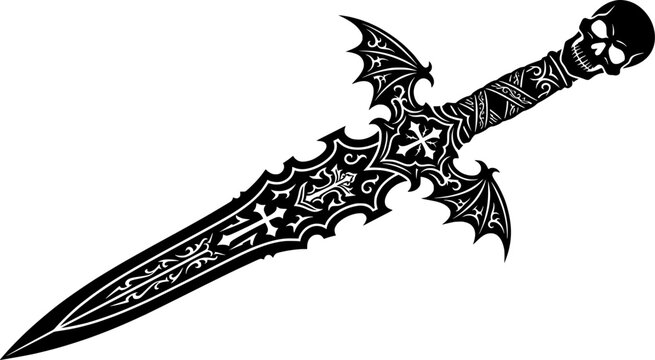 Ritual Knife Illustration. A top-down view of an occult altar focusing on a ritual knife placed diagonally,
