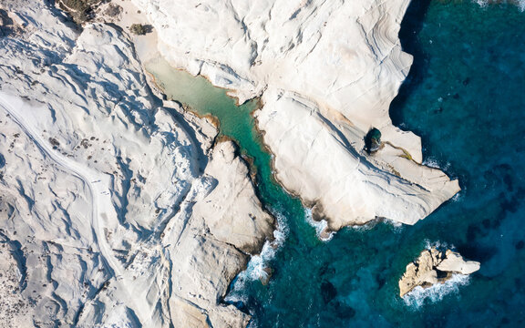 White chalk cliffs in Sarakiniko, Milos island, Cyclades, Greece