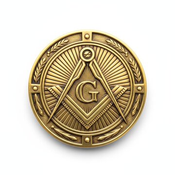 Golden masonic medallion with square and compass symbol