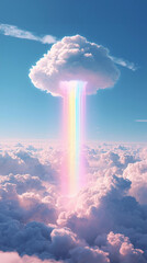 Fototapeta premium A dreamy cloud pours a glowing rainbow waterfall through the sky.