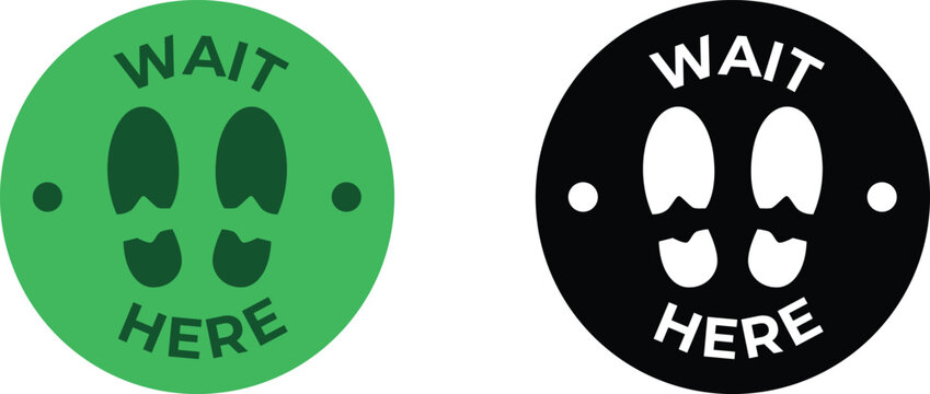 Social distancing floor decal set with footprint Icons and wait here text vector Illustration