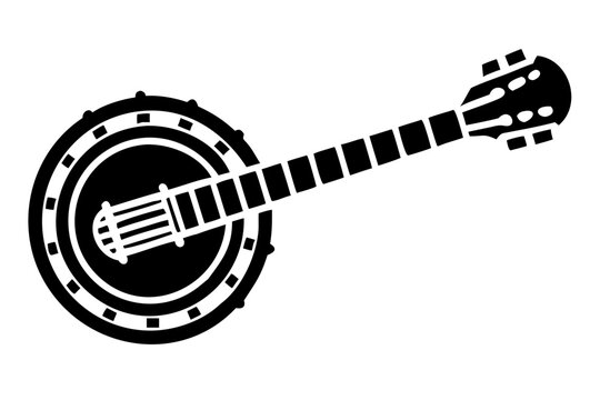 banjo silhouette illustration for music string instrument and folk performance design