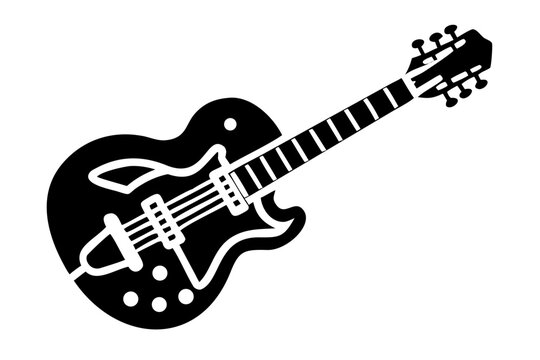 baritone guitar silhouette illustration for music string instrument and performance design