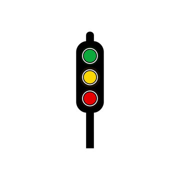 Vibrant three-color traffic light icon, a modern vector illustration symbolizing road safety, urban control, and systematic movement guidance for all city transportation