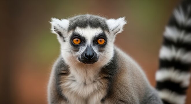 Ring-tailed lemur portrait with striking orange eyes in Madagascar.