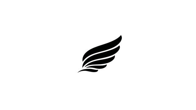 A black, stylized wing graphic, composed of curved lines, set against a clean white background