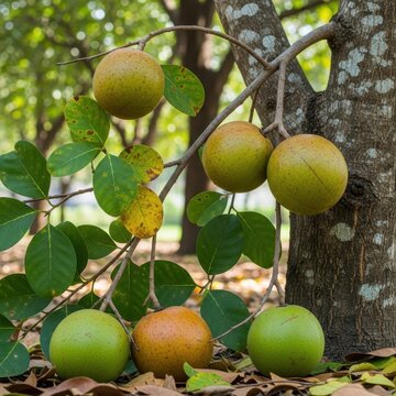 Ripe Diospyros discolor fruits on a tree branch.