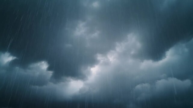 Dramatic dark storm clouds gathering with rain falling in a moody, atmospheric scene conveying the power of nature