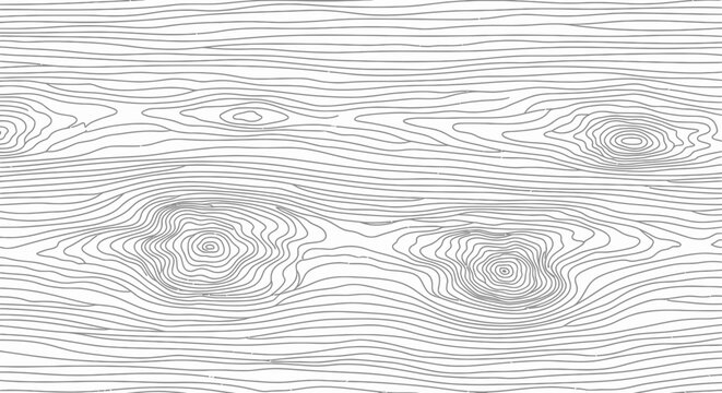 Seamless grayscale wood grain pattern with knots. Abstract monochromatic nature background. Modern vector wood texture.