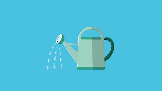 2D Animated Watering Can with Pouring Water Detail for Gardening Plant Care Concept