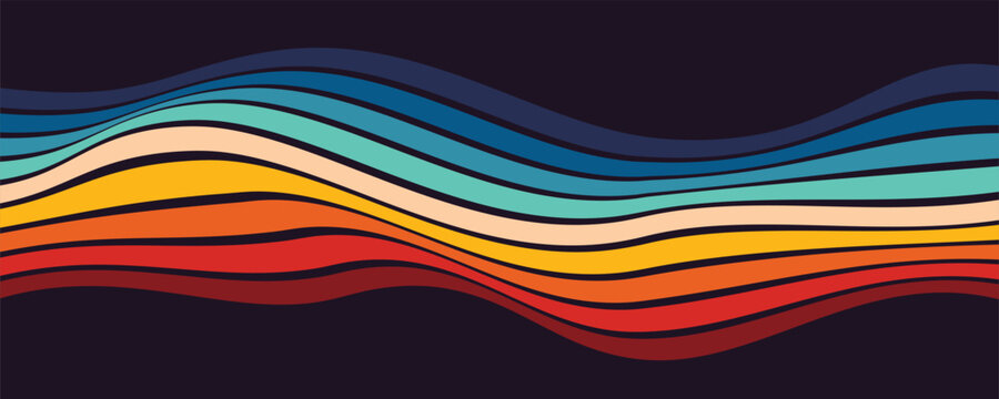 Abstract 1970's background design in futuristic retro style with colorful lines. Vector illustration.