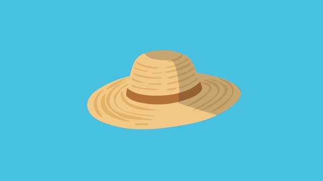 2D Animated Summer Hat with Wide Brim Straw Detail for Vacation Beach Concept