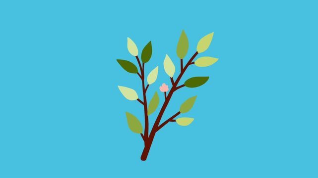 2D Animated Plant Branch with Green Leaf Detail for Nature Growth Concept