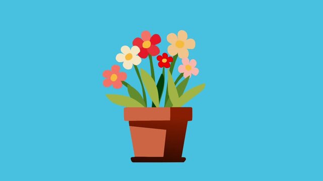 2D Animated Potted Plant with Blooming Flower Detail for Nature Home Decor Concept