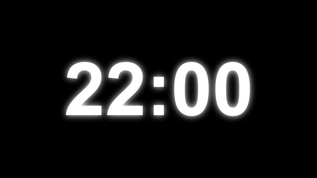 27 minutes digital countdown animation displays a timer counting down minutes and seconds. Perfect for presentation pauses. HUD user interface with technology stopwatch digital countdown.