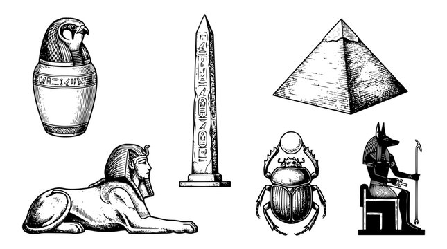 Ancient Egyptian vector graphic illustration with symbolic objects