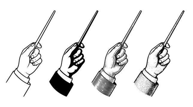 Hand holding magic wands in different styles illustration