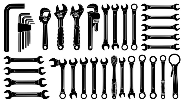 Various types of wrenches and tools on display