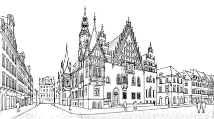 Obraz premium Historic Gothic city hall building with intricate architecture design