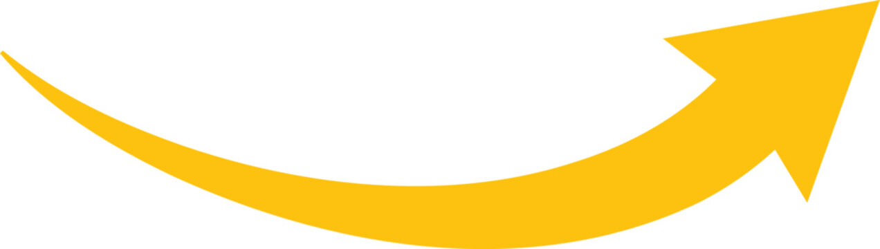 Yellow arrow curving upwards on white background curve