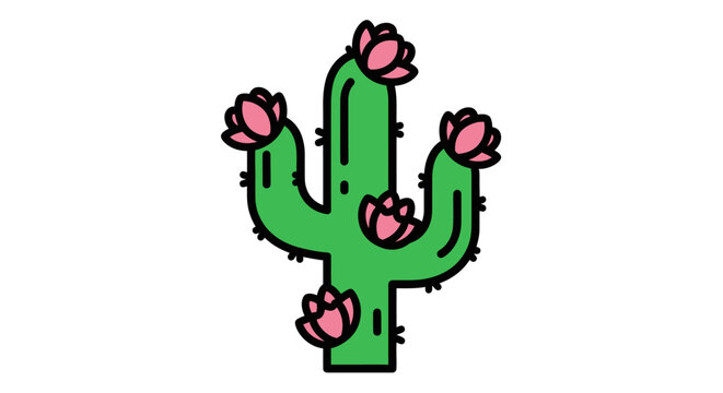 Green Cactus with Pink Flowers.