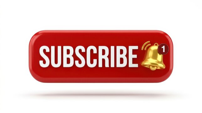 A bright red 'subscribe' button with a notification bell icon, symbolizing engagement and online interaction.