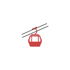 Fototapeta premium A red cable car suspended from two parallel wires, symbolizing transportation and scenic views
