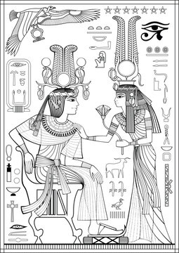 Egyptian coloring page.Ancient egypt background.Egyptian hieroglyph and symbol.