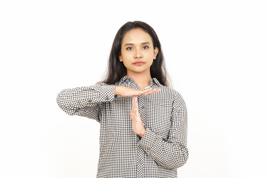Young Asian Woman Showing Time Out Gesture Isolated On White