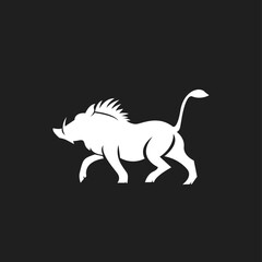 Fototapeta premium White Warthog Silhouette Walking Side Profile on Black Background