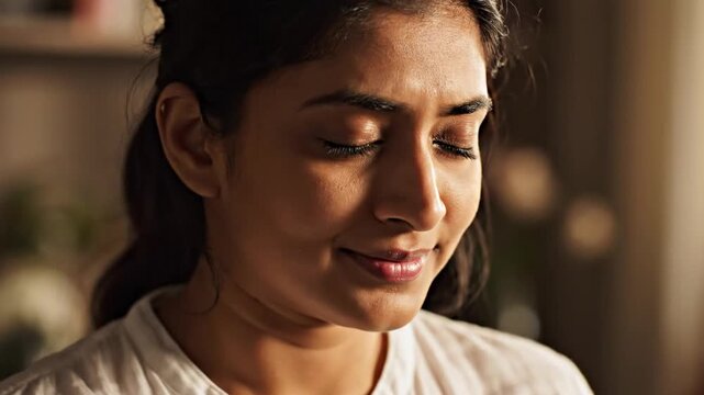 Young Indian woman with worried expression indoors
