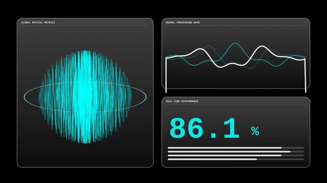 Futuristic neural processing dashboard displaying global spatial metrics and real time performance data analytics