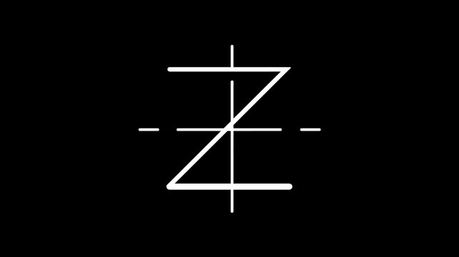 Abstract white geometric Z letter symbol with intersecting symmetry axis lines on a black background, representing balance and design.