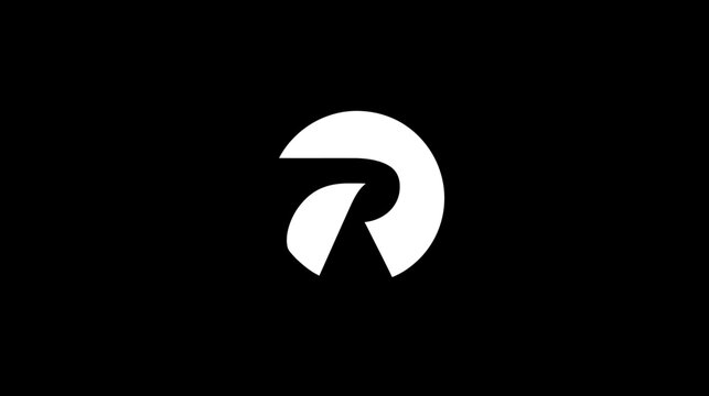 Modern minimalist stylized letter R logo concept in white within a circle on a black background, abstract initial design icon
