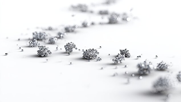 Abstract image of shimmering, crystalline structures cascading across a white background
