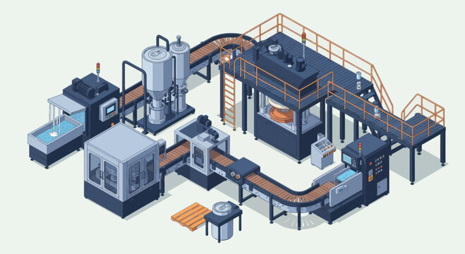 Modern Automated Industrial Manufacturing Production Line Assembly.