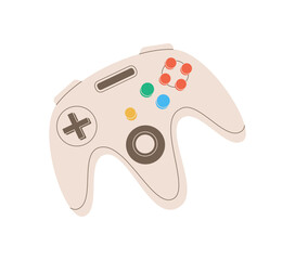 Retro gamepad controller in flat beige style. Vintage joystick and 90s console add classic video game charm. Icon for videogame and video entertainment, nostalgic digital element, perfect for playful © moonnoon