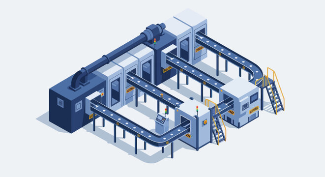 Modern Automated Factory Production Line with Conveyor Belts.