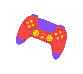 Cartoon gamepad sticker with trendy joystick and patch style. Controller for gamer and gadget fan, joypad for entertainment video game item, y2k accent, flat colorful element. © Olga Teplova