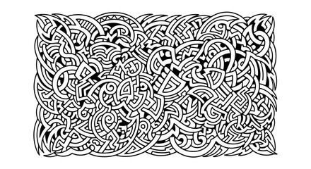 Obraz premium Intricate Black and White Abstract Pattern. Hand-drawn Organic Swirls, Tribal Knotwork, and Decorative Line Art Illustration.