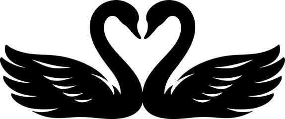 Two Swans Forming Heart Shape Romantic Silhouette Illustration Isolated on a White Transparent Background Vector Graphic Clipart © Joe