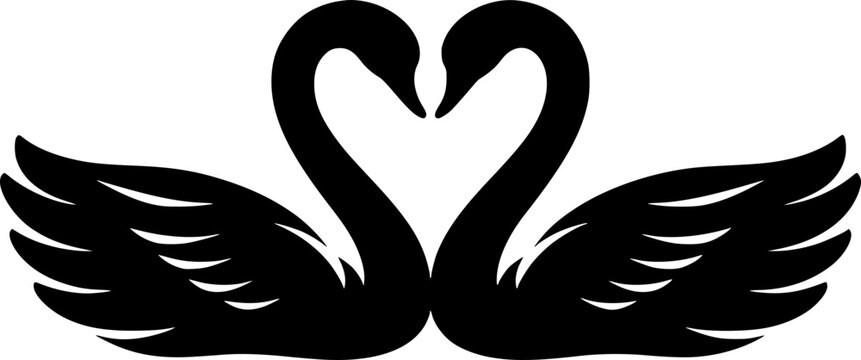 Two Swans Forming Heart Shape Romantic Silhouette Illustration Isolated on a White Transparent Background Vector Graphic Clipart