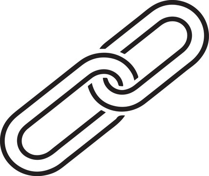 Minimalist chain link icon vector, black outline hyperlink symbol, metal connection graphic for web and digital design