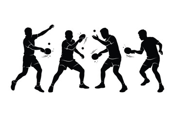 Fototapeta premium Four Table Tennis Players Silhouettes Playing Ping Pong Match Vector Illustration