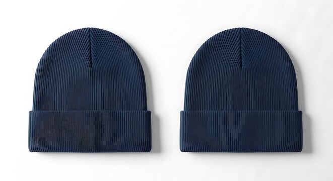 flat lay mockup of a midnight blue color beanie