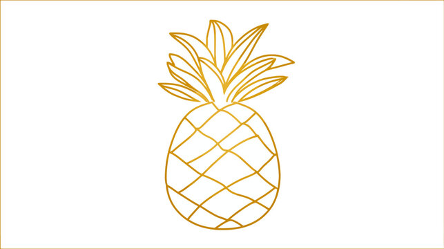Golden-outlined illustration of a pineapple against a white background with a golden border