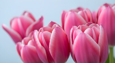 Fototapeta premium Pink tulips closeup in soft light